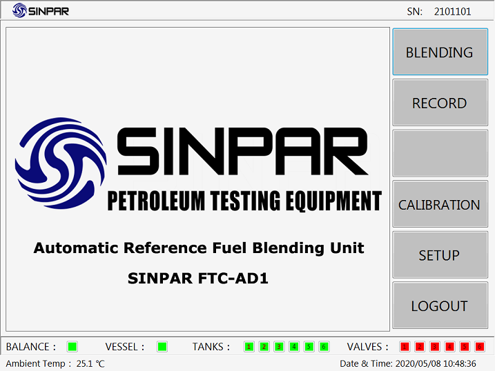 Reference Fuel Blending Program Main Menu