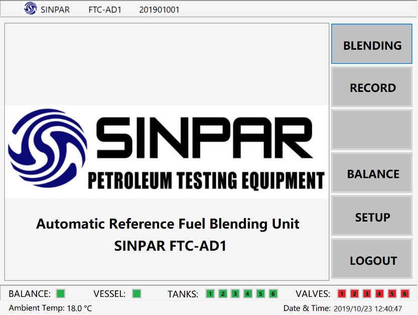 automatic reference fuel blender operation screen