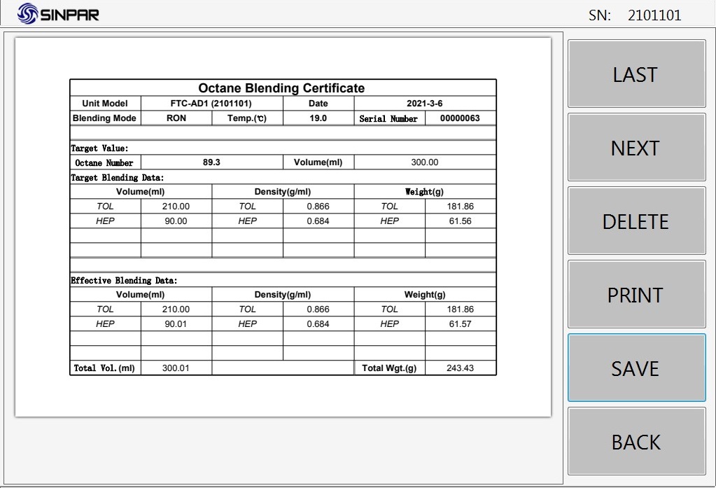 octane cetane reference fuel blending record